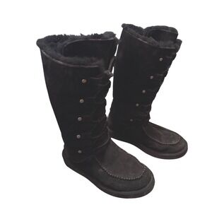 UGG Australia Appalachoan Black Suede Shearling Lace Up Boots Warm Women's Sz 8